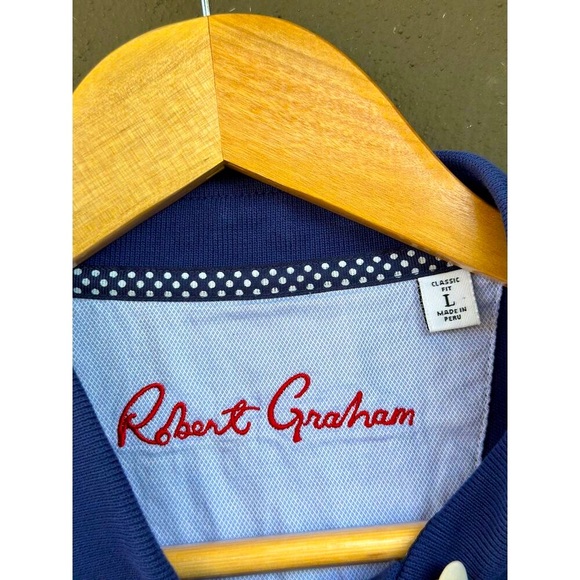 Robert Graham Men's Large Cobalt Blue Embroidered Devil Polo Classic Fit - Picture 4 of 10